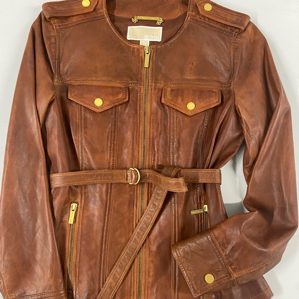 Mint condition distressed Michael Kors Lamb Skin Leather Jacket.Smoke free home